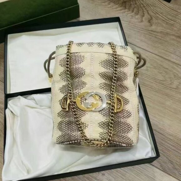 NIB Authentic Gucci Snakeskin Mini Zumi Bucket Bag - Picture 1 of 4